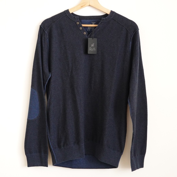 NWT Raffi Men's Vanise Venley 100% Cotton Henley Sweater Midnight Blue Size M - Picture 1 of 10